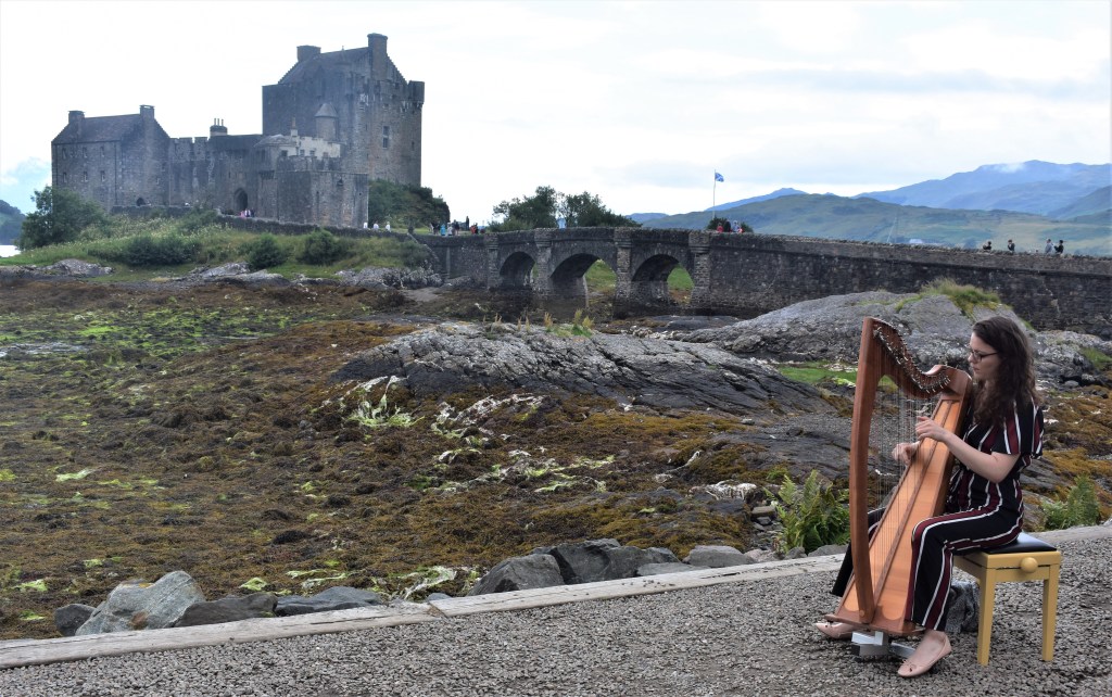 Eilean Donan Castle and harpist