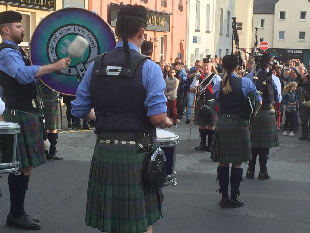 Isle of Skye Pipe Band performing in Portree