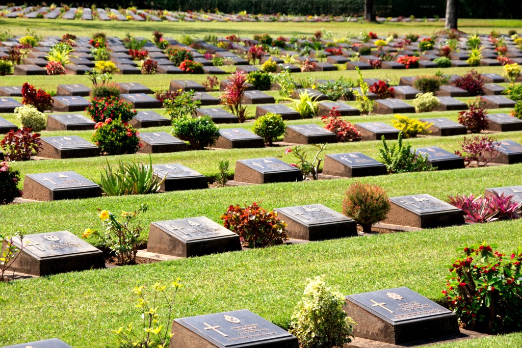 Image showing lots of Commonwealth War Graves in the Kanchanaburi War Cemetery