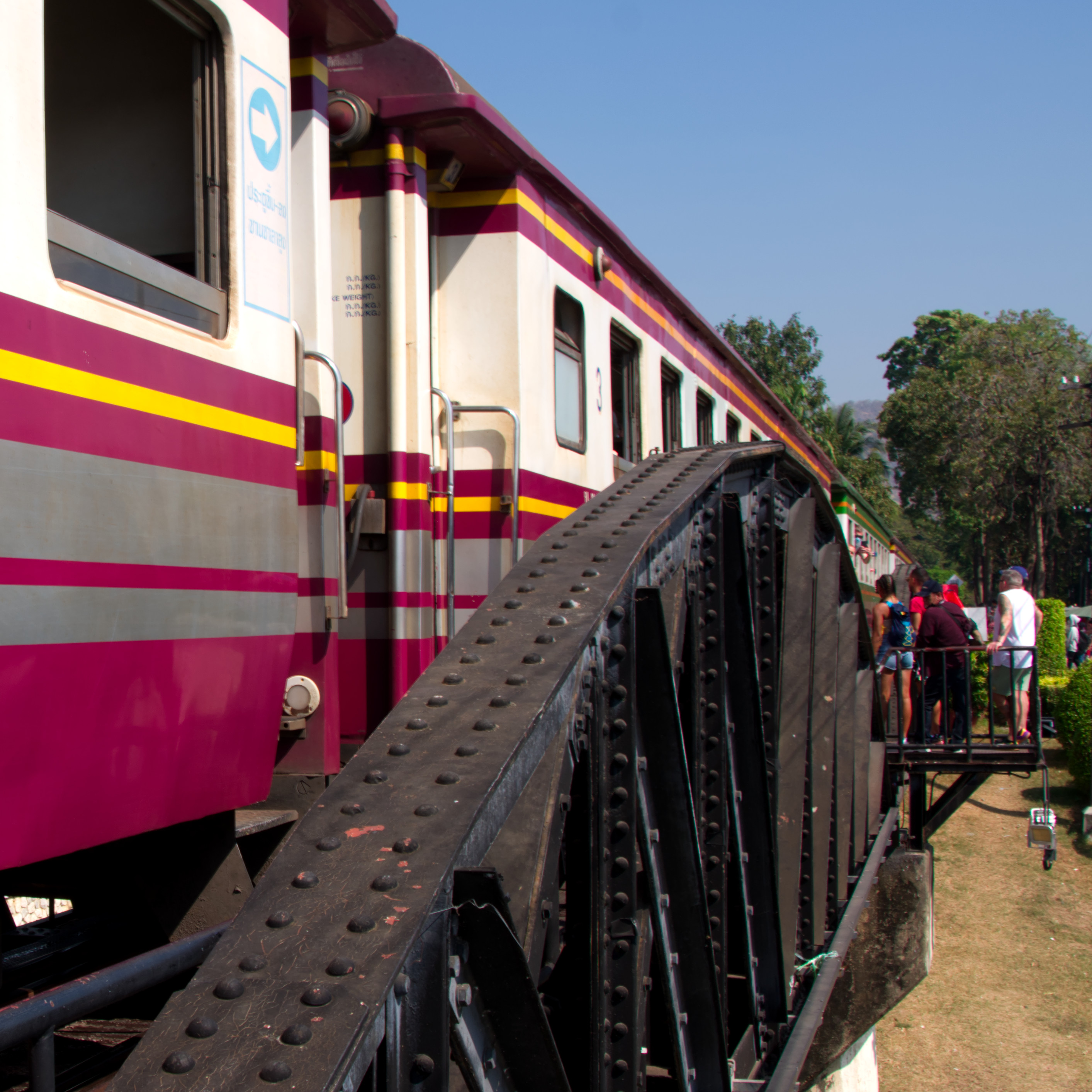 Train halfway across the Bridge on the River Kwai